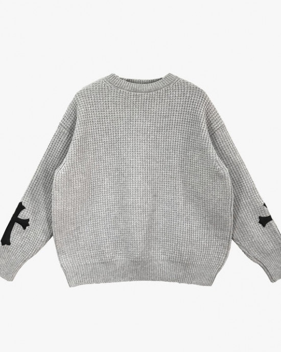 Chrom* Hearts Leather Cross Patch Cashmere Sweater