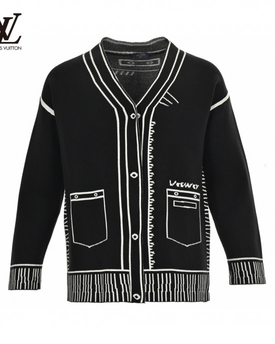 Louis Vuitto 23Fw Two-dimensional Sketch Cardigan Sweater