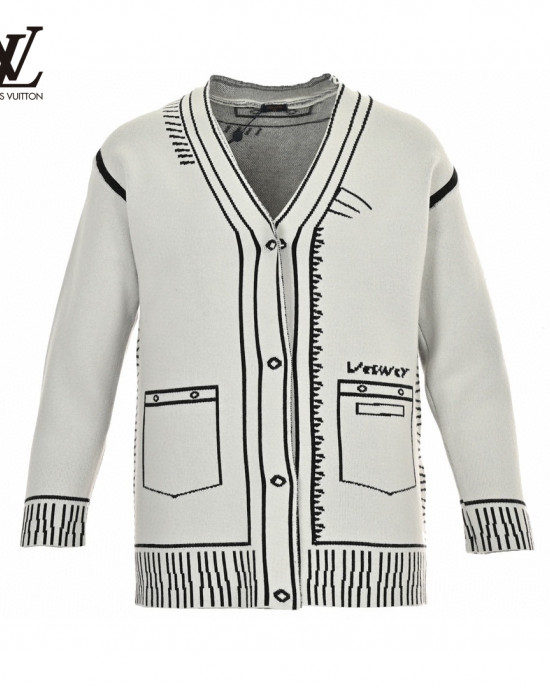 Louis Vuitto 23Fw Two-dimensional Sketch Cardigan Sweater