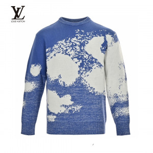 Louis Vuitto 23Fw Blue Sky and White Clouds Jacquard Crew Neck Sweater