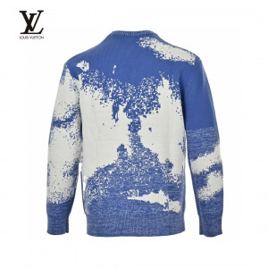 Louis Vuitto 23Fw Blue Sky and White Clouds Jacquard Crew Neck Sweater