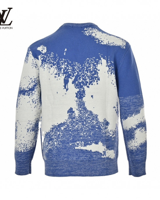 Louis Vuitto 23Fw Blue Sky and White Clouds Jacquard Crew Neck Sweater